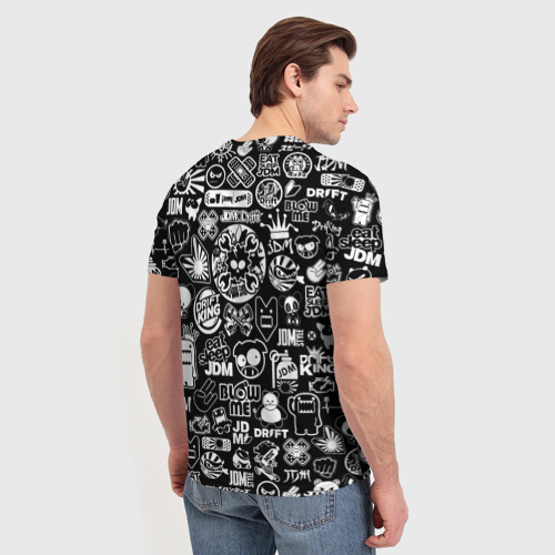 Мужская 3D футболка с принтом JDM Stickerbombing / Стикербомбинг ДжейДиЭм, вид сзади #2
