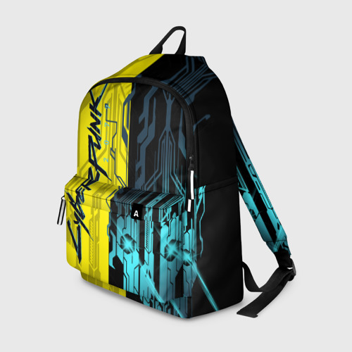Рюкзак 3D с принтом CYBERPUNK | 2077 | Логотип, вид спереди #2