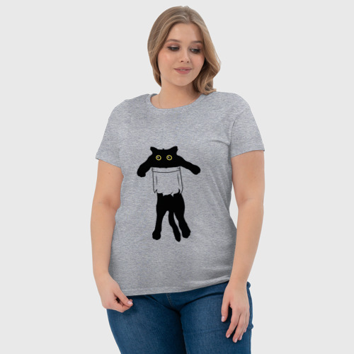 Женская футболка хлопок с принтом Котенок висит в кармане, фото #4