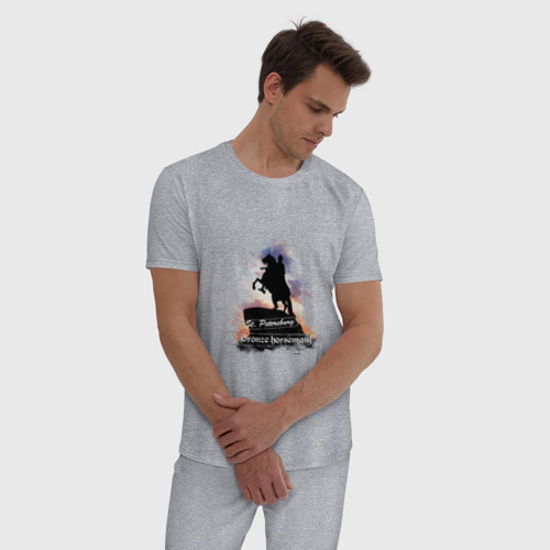 Мужская пижама хлопок с принтом Санкт-Петербург Медный всадник, фото на моделе #1