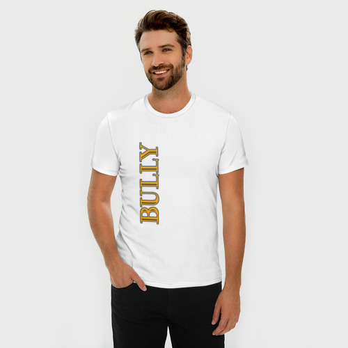 Мужская футболка хлопок Slim с принтом Bully лого по вертикали, фото на моделе #1