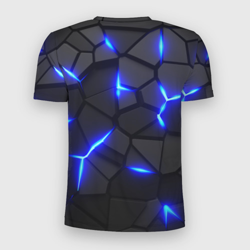 Мужская футболка 3D Slim с принтом Cyberpunk 2077: броня синяя сталь, вид сзади #1