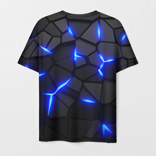 Мужская 3D футболка с принтом Cyberpunk 2077: броня синяя сталь, вид сзади #1