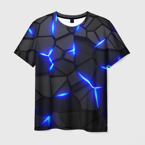 Мужская 3D футболка с принтом Cyberpunk 2077: броня синяя сталь, вид спереди #2