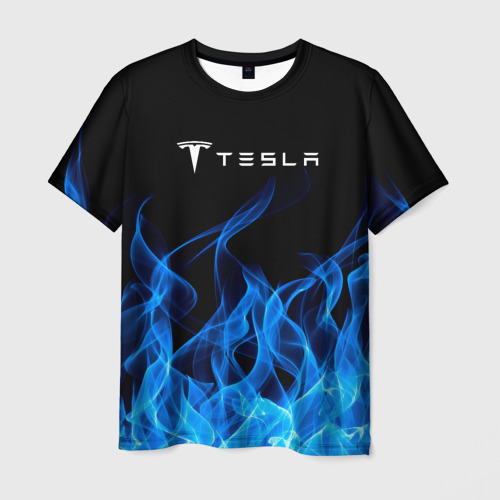 Мужская футболка 3D с принтом Tesla Fire, вид спереди #2