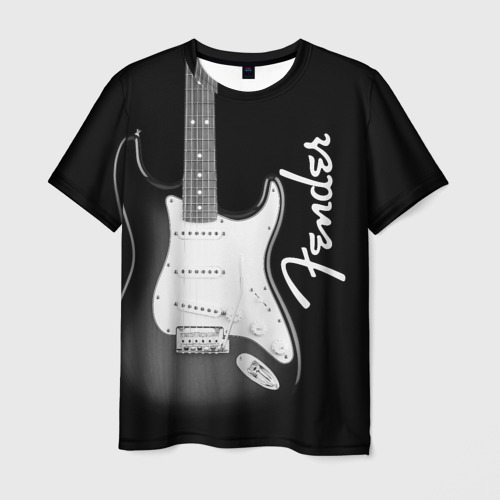 Мужская 3D футболка с принтом FENDER guitar / ФЕНДЕР гитара, вид спереди #2