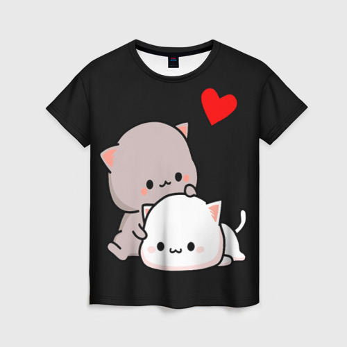 Женская футболка 3D с принтом Котическая любовь, вид спереди #2