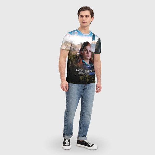 Мужская футболка 3D с принтом Aloy Horizon Forbidden West game, вид сбоку #3