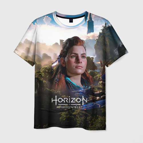 Мужская футболка 3D с принтом Aloy Horizon Forbidden West game, вид спереди #2