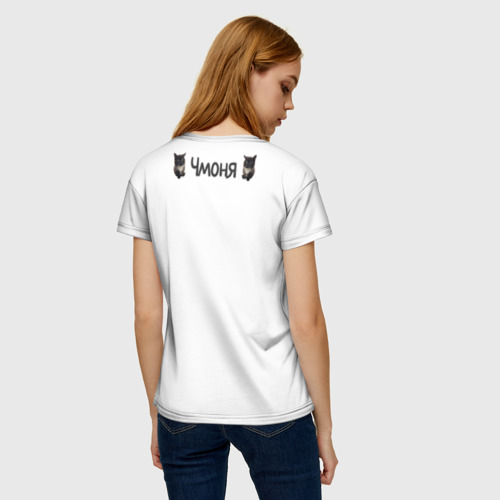 Женская 3D футболка с принтом Кот чмоня, вид сзади #2