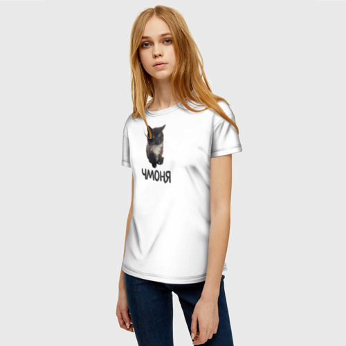 Женская 3D футболка с принтом Кот чмоня, фото на моделе #1
