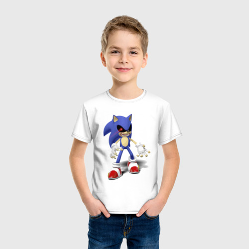 Детская футболка хлопок с принтом Sonic Exe Video game Hype, фото на моделе #1