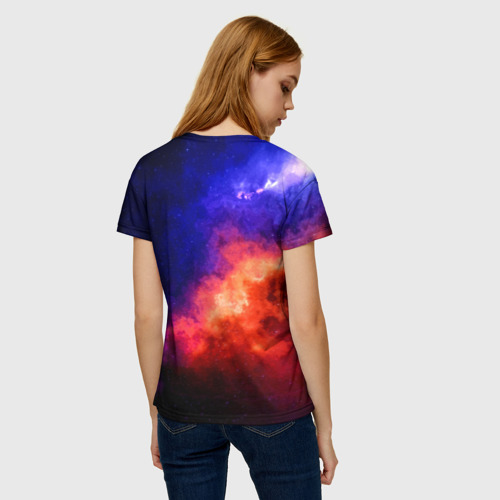 Женская 3D футболка с принтом РАК - знак в космосе, вид сзади #2