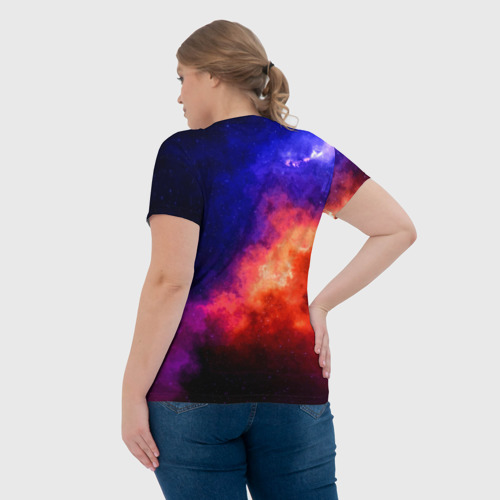 Женская футболка 3D с принтом ДЕВА - знак в космосе, вид сзади #2