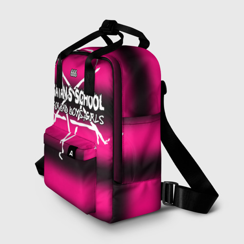 Женский рюкзак 3D с принтом Satan school for bad boys and girls pink, фото на моделе #1