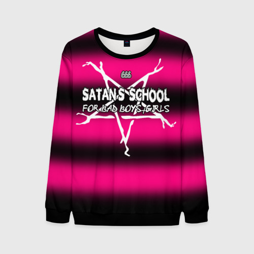 Мужской 3D свитшот с принтом Satan school for bad boys and girls pink, вид спереди #2