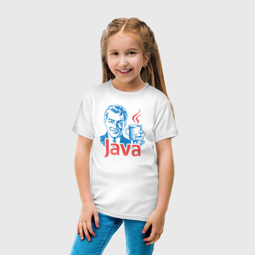 Детская футболка хлопок с принтом Java программист с кофе, вид сбоку #3