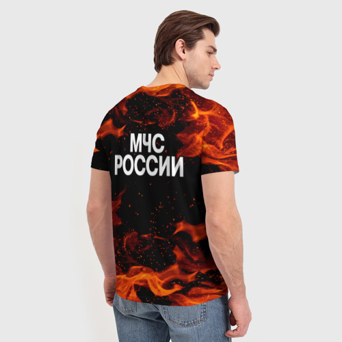 Мужская 3D футболка с принтом МЧС РОССИИ ОГОНЬ, вид сзади #2