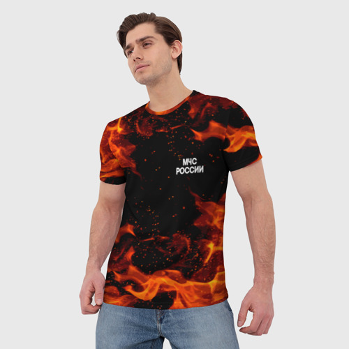 Мужская 3D футболка с принтом МЧС РОССИИ ОГОНЬ, фото на моделе #1
