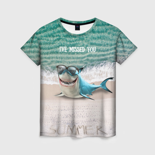 Женская футболка 3D с принтом Я скучаю - Акула, вид спереди #2