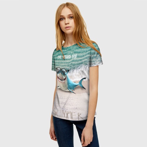 Женская футболка 3D с принтом Я скучаю - Акула, фото на моделе #1