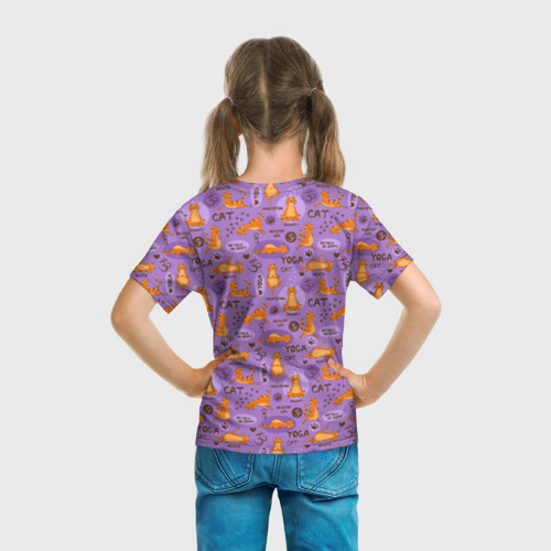 Детская футболка 3D с принтом Кошачья Йога, вид сзади #2