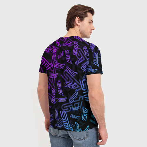Мужская футболка 3D с принтом STI neon pattern, вид сзади #2