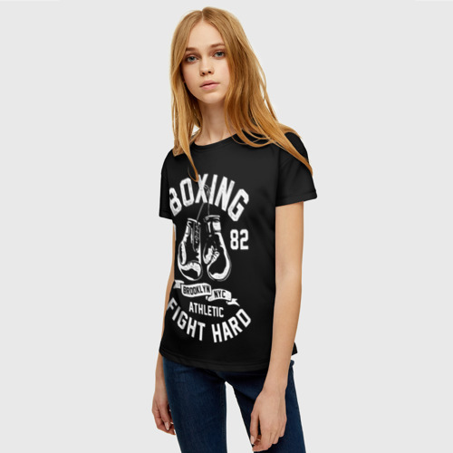 Женская футболка 3D с принтом БОКС, БОКСЕРСКИЕ ПЕРЧАТКИ BOXING, фото на моделе #1