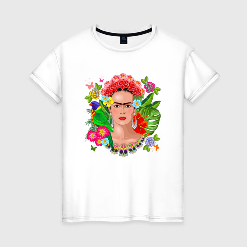 Женская футболка хлопок с принтом Фрида Кало Мексика Художник Феминист, вид спереди #2