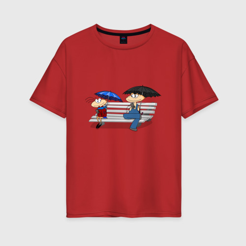 Женская футболка хлопок Oversize с принтом Масяня и Хрюндель скамейка, вид спереди #2