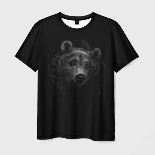 Мужская футболка 3D с принтом Голова хищного медведя, вид спереди #2