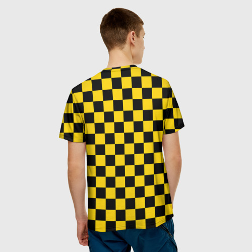 Мужская 3D футболка с принтом Такси (Шахматные Клетки), вид сзади #2