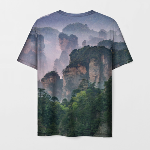 Мужская футболка 3D с принтом Горы лес каньон, вид сзади #1