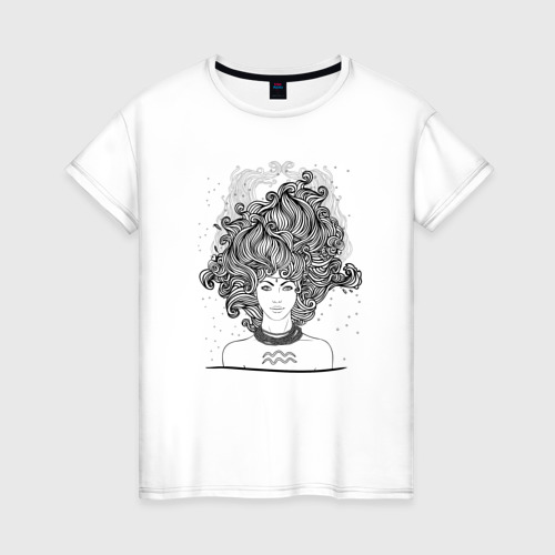 Женская футболка хлопок с принтом Девушка с ожерельем водолей, вид спереди #2