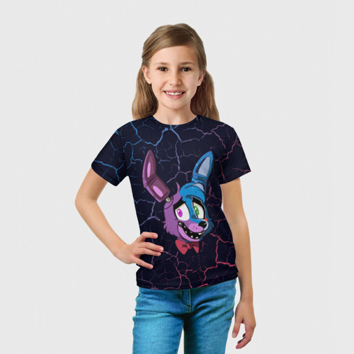Детская футболка 3D с принтом ФНАФ - БОННИ + Трещины, вид сбоку #3