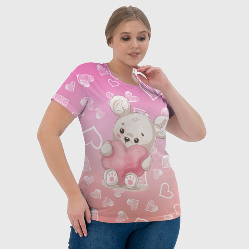 Женская футболка 3D с принтом Милый мишка в сердечках, фото #4