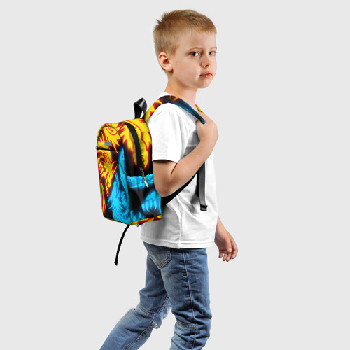Детский рюкзак 3D с принтом НЕОНОВЫЕ ДРАКОНЫ / NEON DRAGONS, вид сзади #1