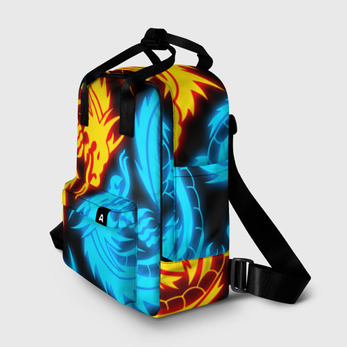 Женский рюкзак 3D с принтом НЕОНОВЫЕ ДРАКОНЫ / NEON DRAGONS, фото на моделе #1
