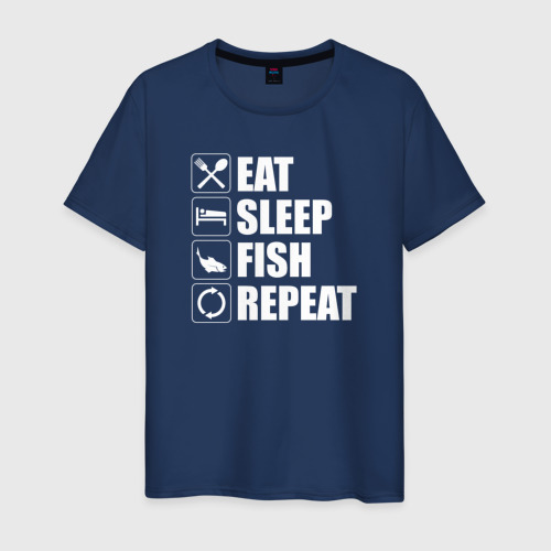 Мужская футболка хлопок с принтом Есть Спать Рыбалка Повторить, вид спереди #2