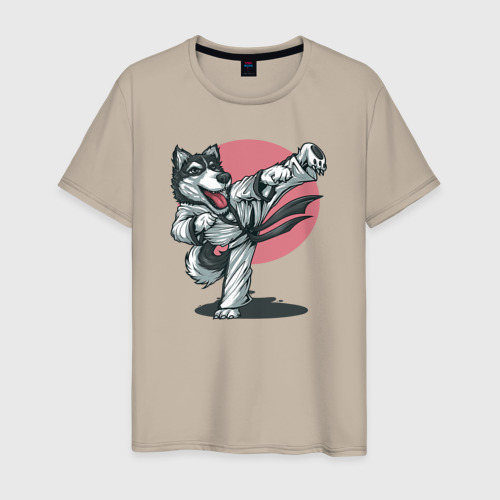 Мужская футболка хлопок с принтом Волк боец, вид спереди #2