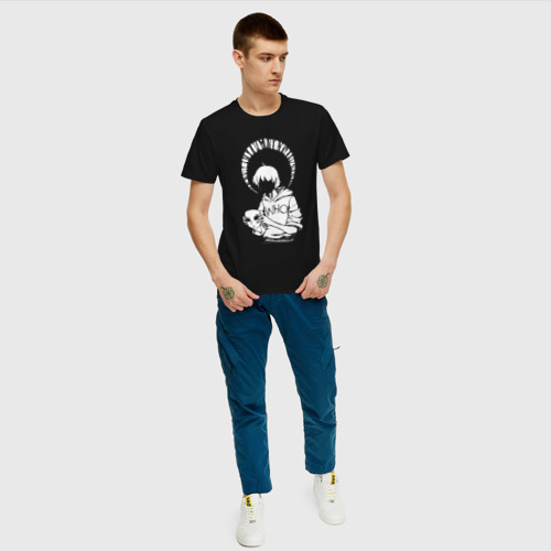 Мужская футболка с принтом Под маской человека 2, вид сбоку #3