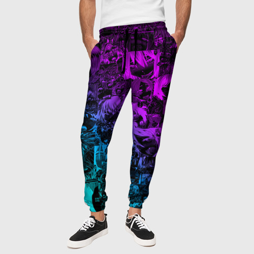 Мужские брюки 3D с принтом AHEGAO NEON GIRL / НЕОНОВЫЙ АХЕГАО, вид сбоку #3