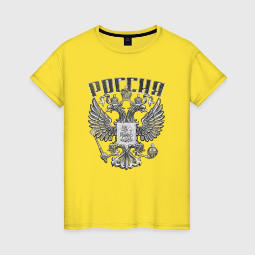 Женская футболка хлопок с принтом ГЕРБ РОССИИ | КАМЕННЫЙ, вид спереди #2