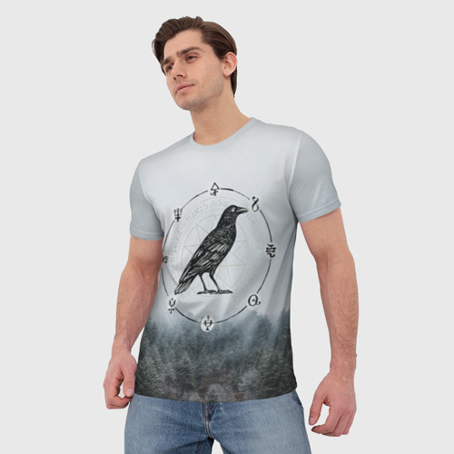 Мужская футболка 3D с принтом Ворон на РУнаХ руны, фото на моделе #1
