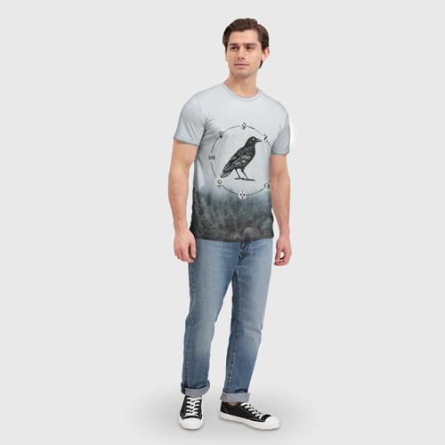 Мужская футболка 3D с принтом Ворон на РУнаХ руны, вид сбоку #3