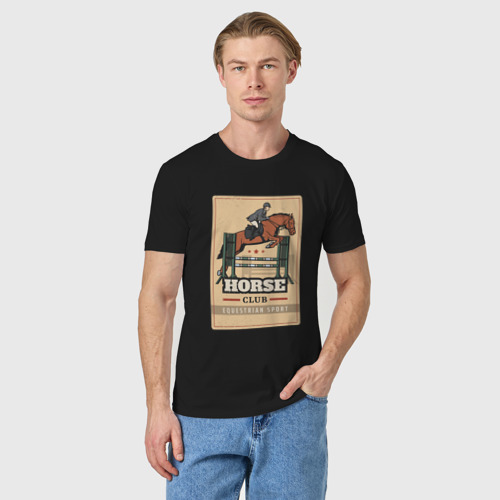 Мужская футболка хлопок с принтом Конный спорт Horse club, фото на моделе #1