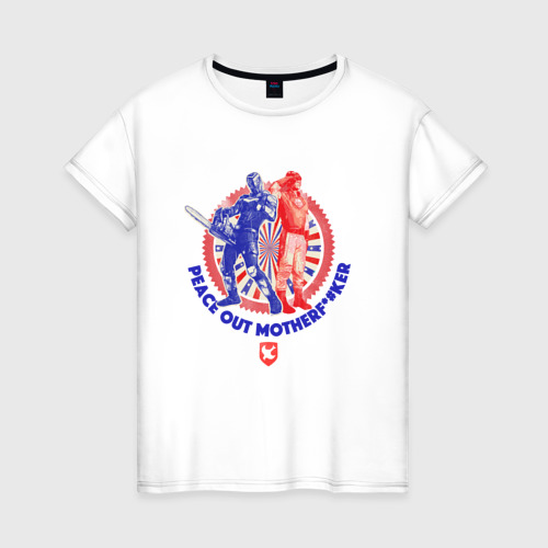 Женская футболка с принтом Линчеватель и Миротворец, вид спереди #2