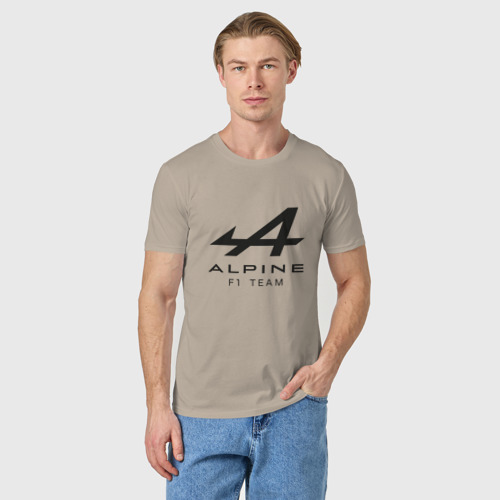 Мужская футболка хлопок с принтом Alpine F1 team Black Logo, фото на моделе #1