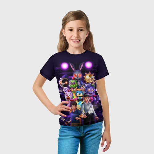 Детская футболка 3D с принтом Five Nights at Freddy's: Security Breach персонажи, вид сбоку #3