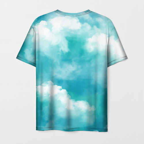 Мужская футболка 3D с принтом Парашютист в облаках, вид сзади #1